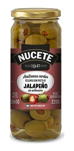 Imagen 1 de 2 de Aceitunas Verdes Rellenas De Jalapeño Frasco 360 Gr