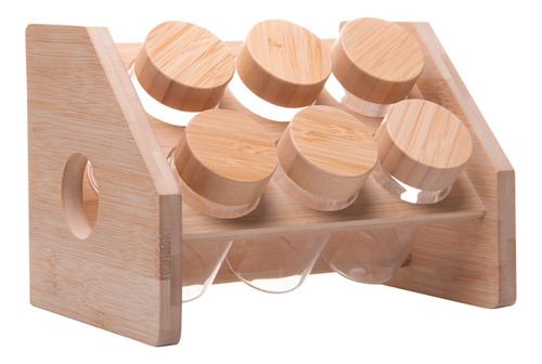 Cj 6 Potes Borossilicato Tampa Rosca Rack Bambu 120ml Wolff Transparente