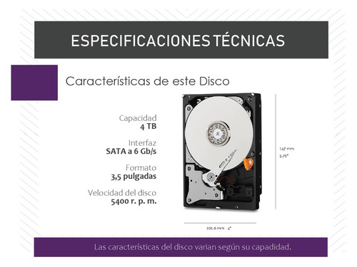 Imagen 3 de 6 de Disco Rigido Wd Western Digital 4tb Surveillance Purple Cctv