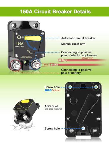 Disyuntor De Circuito De 150 Amperios Dc 12v-48v Fusible W/i