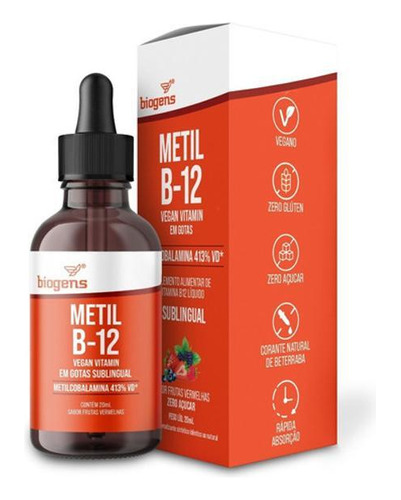 Vitamina Metil B12 Gotas 20ml Biogens - Frutas Vermelhas