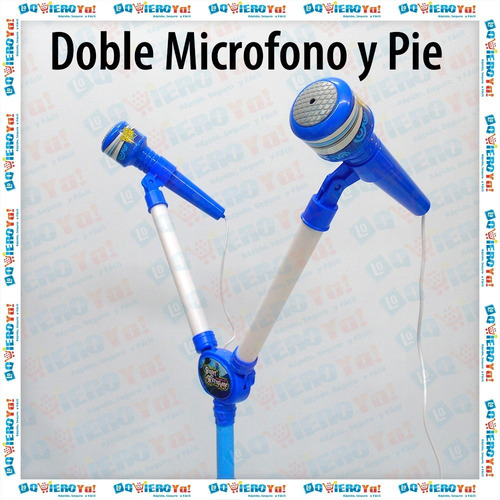 Imagen 3 de 9 de Microfono Infantil Karaoke Doble Con Pie Azul 100cm Sonidos