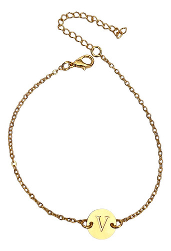 Pulseira De Elos Com Letra V Banhada A Ouro