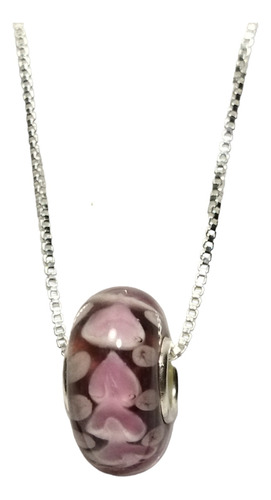 Charm Cristal De Murano Modelo Corazones Rosa, Plata Fina