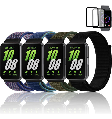 4 Correas Nylon + 2 Mica Cristal Para Samsung Galaxy Fit 3