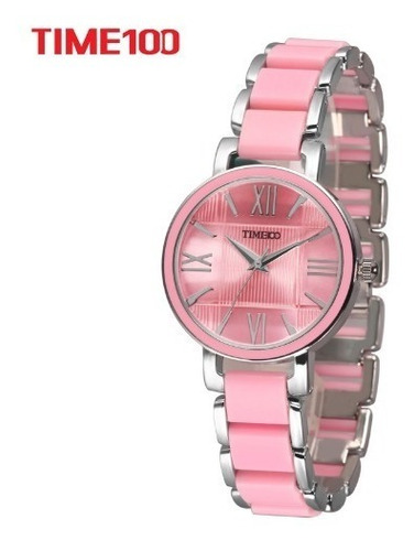 Relógio Feminino Time100, Rosa Simulado Pulseira De Cerâmica