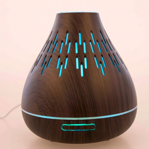 Difusor De Aroma Humidificador De Madera 200ml Led + Aceite Color Marrón Oscuro
