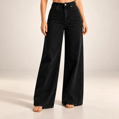 Calça Jeans Wide Leg Feminina Pantalona Cintura Alta