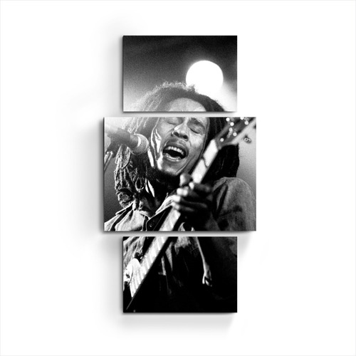 Cuadro Triptico Musica Bob Marley Cantando Blanco Y Negro