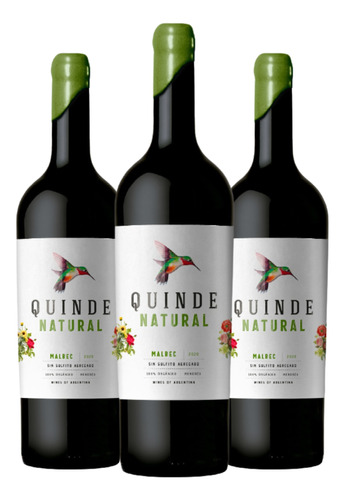 Estuche X 3 Vino Organico Quinde Natural Malbec Sin Sulfitos