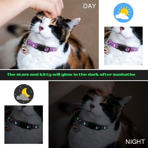 2pcs Breakaway Cat Collars With Bell Moons Stars Cute Kitty