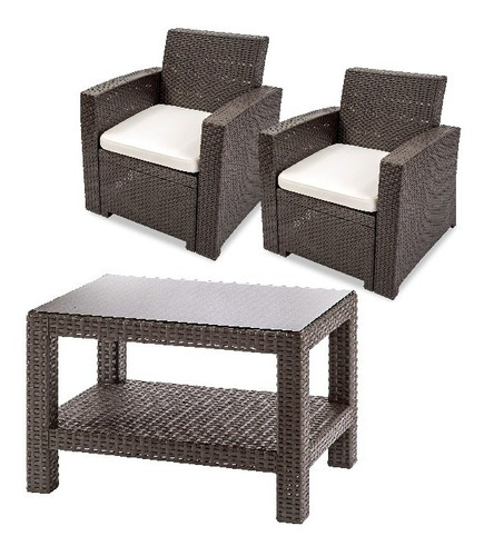 Juego De Terraza 2 Sillones+mesa De Centro 70x48 C/ Vidrio