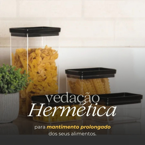 Conjunto 12 Potes Mantimentos Herméticos Quadrado Com Tampa
