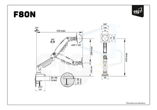Suporte de mesa para TV/Monitor de 17" até 35" preto - ELG F80N