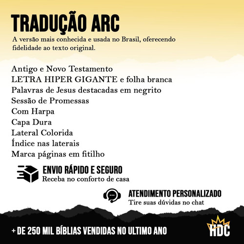 Bíblia Sagrada Masculina Leão Preta Letra Hiper Gigante Evangélica Com Harpa Índice Versão Arc Palavras De Em Negrito Jovem Fé Jesus Capa Dura Hdc Herdeiro Da Coroa