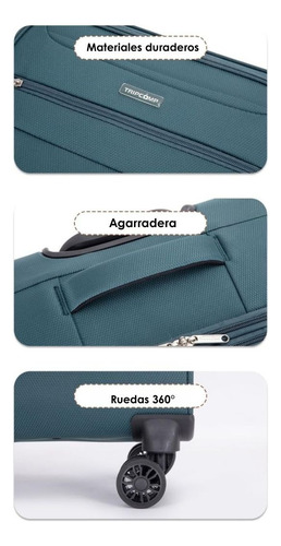Set De Equipaje 3 Piezas Maleta, Bolso Y Neceser Verde Oscuro Lisa
