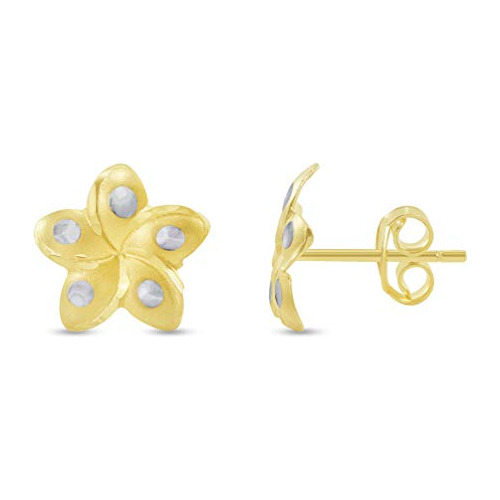 Pendientes De Flor Hawaiana Plumeria De Oro Amarillo De...