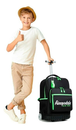 Mochila Escolar Aeropostale Con Ruedas Luminosas 47 X 34 X 21 Cm Color Negro Diseño De La Tela Liso