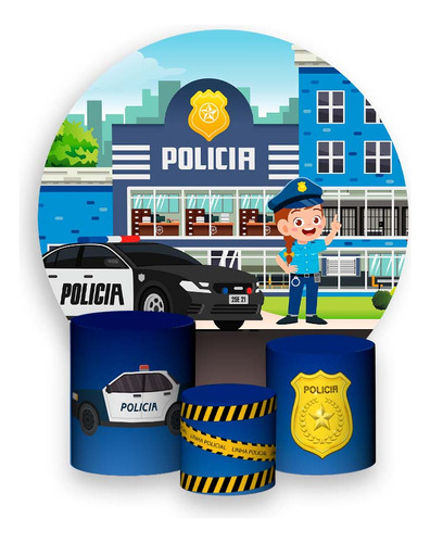 Painel De Festa 1,5x1,5 + Trio De Capas - Policial Cute 06