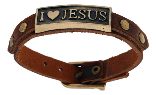 - Pulsera De Cuero En Inglés I Love Jesus , Ajustable,