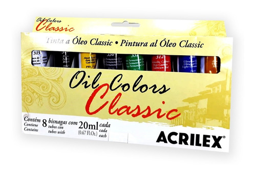 Imagem 1 de 3 de Tinta Oil Colors Classic Acrilex Conjunto 8 Cores 20ml