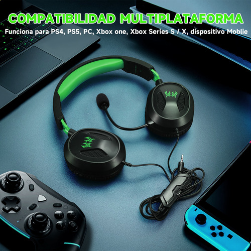 Audífonos Gamer Auriculares Diadema Con Micrófono Verde