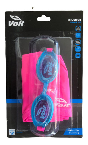 Kit Googles De Natacion + Gorro Silicon Voit Adulto Color Rosa/Azul