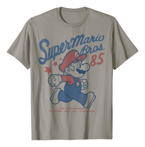 Camiseta Gris Con Diseño De Super Mario Para Hombre S