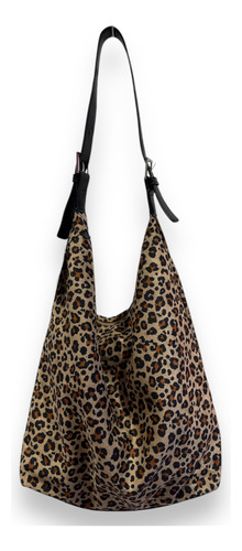 Cartera Hobo Importada Animal Print Gamuzado Cierre Negro