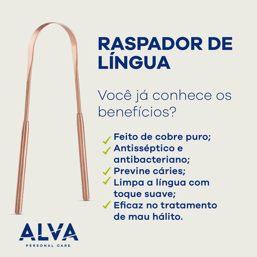 Raspador Limpador De Língua 100% Cobre Alva Ayurveda