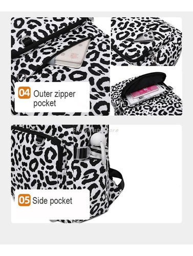Mochila Para Estudiantes Con Estampado De Leopardo De Gran Capacidad Y Lonchera