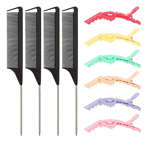 4 Packs Rat Tail Comb Steel Pin Rat Tail And 6 Pcs Sectioni.