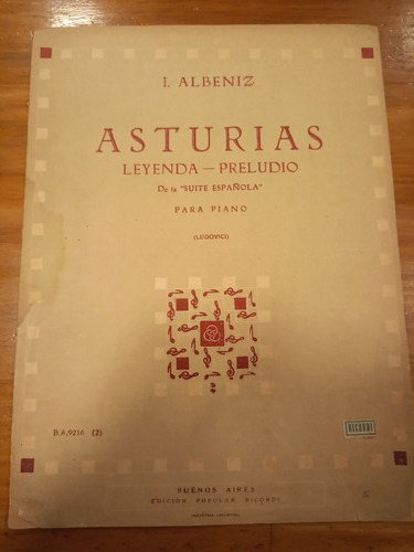 Asturias Leyenda Preludio Ba 9216 Albeniz Partitura