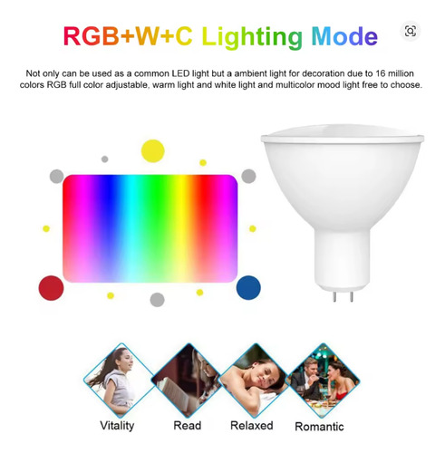 Foco Led Inteligente Rgb Wifi Gu5.3 Con Control App Blanco Cálido