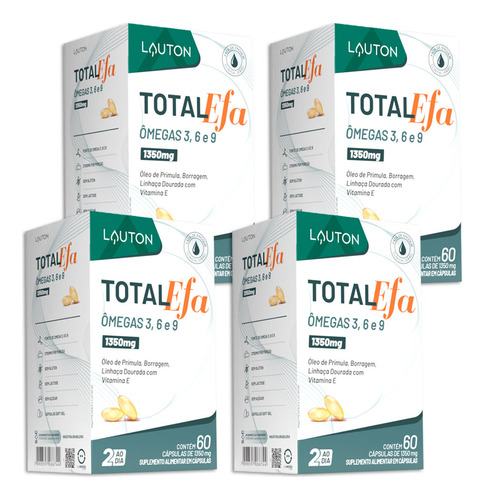 Kit 4un Total Efa Ômegas 3, 6 E 9 60 Cápsulas Lauton