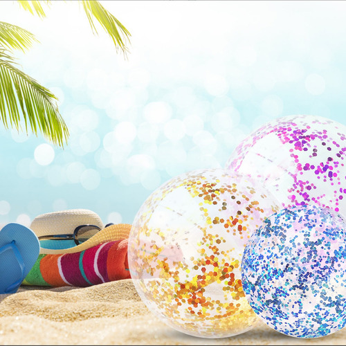 6 Pcs Pelota De Playa Inflable De Brillo Y Confeti 40 Y 60cm
