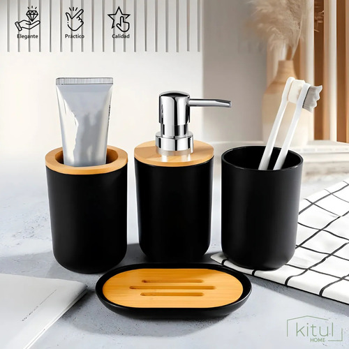 Accesorios De Baño Set 6 Piezas Elegantes Minimalistas Modernas Negro