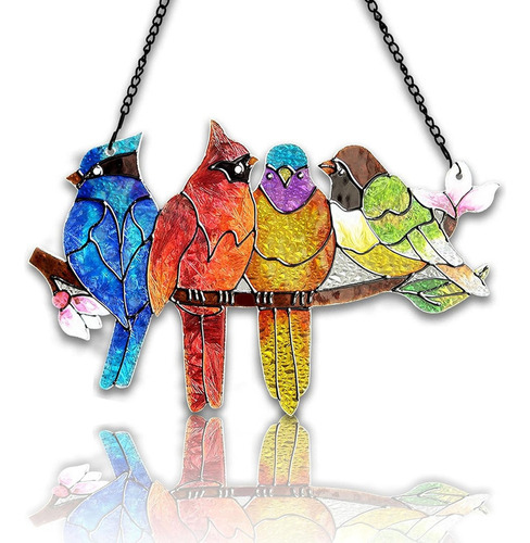 Vidriera Colgante, Diseño De Pájaros En Forma De Rama, Color