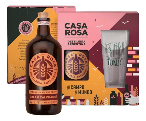 Gin Casa Rosa Gift Pack Aji Calchaqui 500 mL en caja