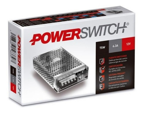 Imagen 2 de 6 de Fuente Alimentacion 12v 6a 75w Switching Metalica Perforada