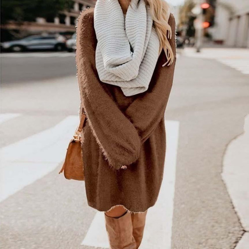 Vestido Tipo Suéter Para Mujer Con Cuello Redondo