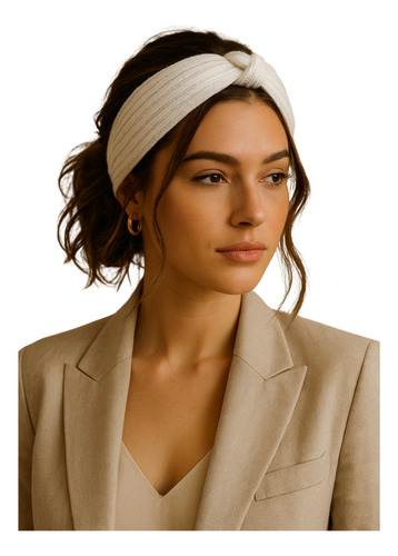 Faixa De Cabelo Handband Nozinho Malha Canelada Turbante Cor Branco