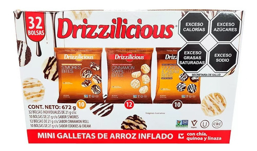 Drizzilicious Mini Galleta Arroz Inflado 32pz 21 G (2 Cajas)