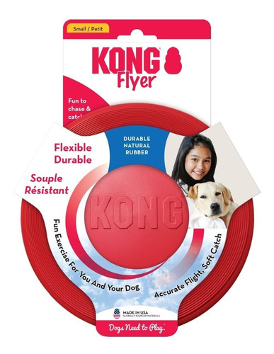 Kong Flyer Frisbee, pequeno, flexível e durável, de borracha natural, cor vermelha