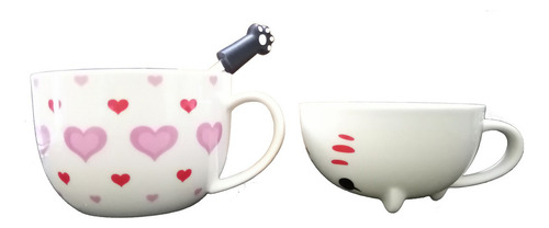 Ddmispo Taza Doble Y Cuchara Gato Gatito Corazones Color