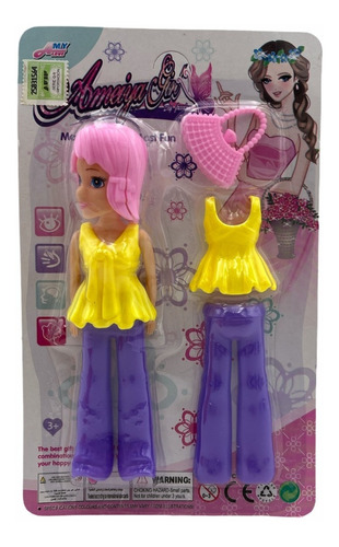 Muñeca Juguete Con Vestido Intercambiable Calzado Y Peine