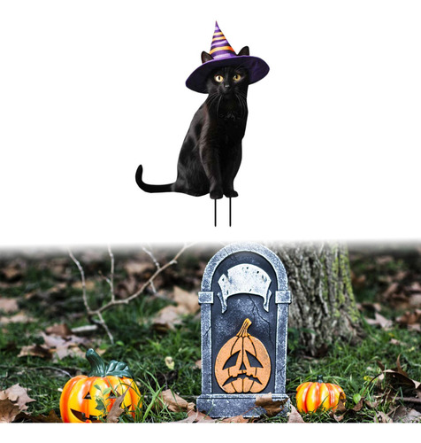 2 Figurita De Gato Para 18,3 X 28 Cm Con Sombrero Morado