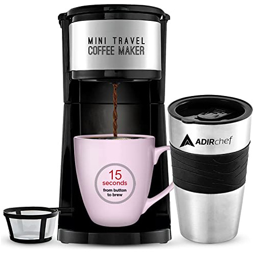 Adirchef Cafetera De Viaje Mini Y Taza De Viaje De 15 Oz