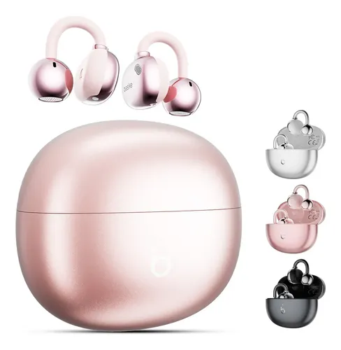 Fones de ouvido abertos da Basike com clipe, Bluetooth 6.0, até 30 horas de bateria, redução de ruído ENC para chamadas, resistência à água IPX5, ideais para esportes (Ouro rosa)