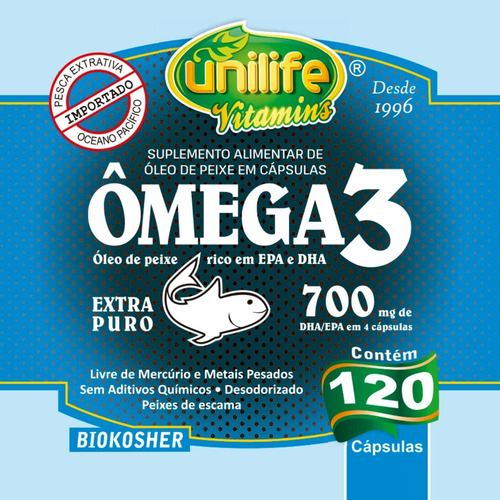 Óleo De Peixe 700mg Ômega 3 Desodorizado 120 Caps - Unilife